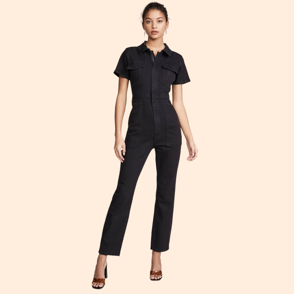 Good American Black Short-Sleeve Utility Jumpsuit